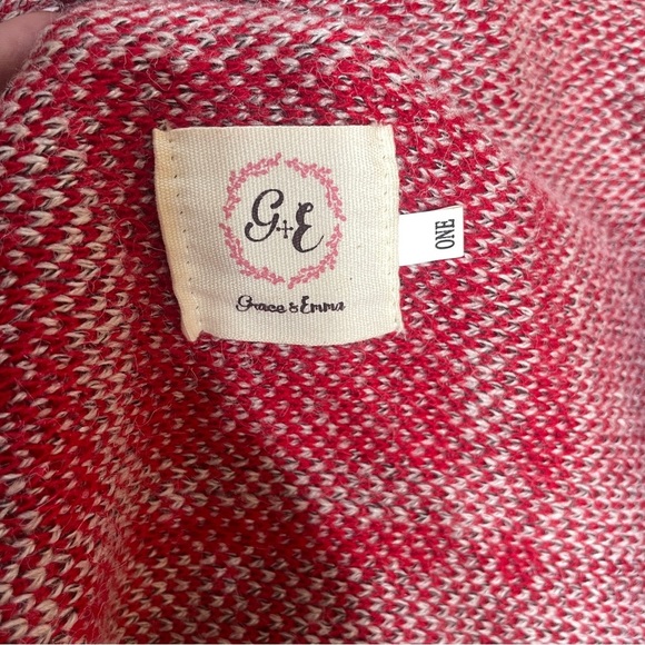 Open front cardigan gray and red winter cover up asymmetrical womens large - Picture 7 of 7